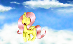 Size: 4500x2700 | Tagged: safe, artist:scarletcurl, fluttershy, pegasus, pony, adoracreepy, cloud, cloudy, creepy, cute, sky, solo