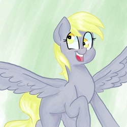 Size: 500x500 | Tagged: safe, alternate version, artist:moon dust, derpy hooves, pegasus, pony, female, mare, open mouth, raised hoof, smiling, speedpaint available, spread wings, wings