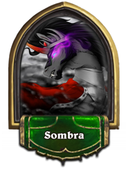 Size: 400x550 | Tagged: safe, artist:dementra369, derpibooru import, king sombra, pony, unicorn, cape, clothes, crown, epic, fangs, hearthstone, hearthstone hero, jewelry, profile, regalia, solo, trading card game, warcraft