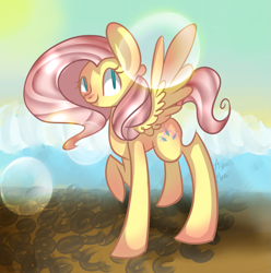 Size: 2523x2546 | Tagged: safe, artist:ayammirai, fluttershy, pegasus, pony, drawing, old work, solo