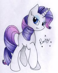 Size: 1828x2289 | Tagged: safe, artist:coffytacotuesday, rarity, pony, unicorn, missing cutie mark, raised hoof, solo, traditional art