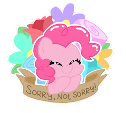 Size: 1000x899 | Tagged: safe, artist:coggler, artist:frog&cog, artist:gopherfrog, pinkie pie, earth pony, pony, banner, cute, diapinkes, floral, flower, mouthpiece, rude, solo, sorry not sorry, subversive kawaii