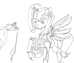 Size: 490x416 | Tagged: artist needed, safe, fluttershy, pegasus, pony, basket, kuria, monochrome, solo, warframe