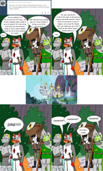 Size: 2564x4238 | Tagged: safe, artist:americananomaly, derpibooru import, king sombra, oc, oc:burning iron, anthro, unicorn, anthroquestria, armor, canterlot, monty python, monty python and the holy grail, younger