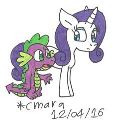 Size: 661x728 | Tagged: safe, artist:cmara, rarity, spike, dragon, pony, unicorn, traditional art