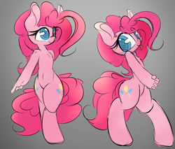 Size: 1280x1088 | Tagged: safe, artist:madacon, pinkie pie, anthro, unguligrade anthro, looking at you, sketch, solo, tongue out