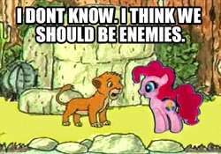 Size: 540x377 | Tagged: safe, pinkie pie, earth pony, pony, channel awesome, dingo pictures, lion and the king, phelous, robin (dingo pictures), the lion king