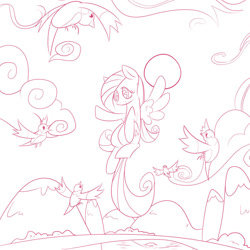 Size: 900x900 | Tagged: safe, artist:silfidum, fluttershy, bird, pegasus, pony, monochrome, solo