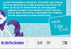 Size: 1192x826 | Tagged: safe, rarity, pony, unicorn, spoiler:comic, female, horn, katie cook, mare, solo, text