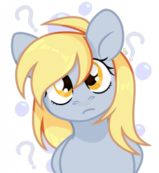 Size: 1920x2091 | Tagged: safe, artist:chillax, derpy hooves, pegasus, pony, bubble, cute, derpabetes, female, looking at you, mare, question mark, simple background, solo, transparent background