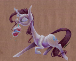 Size: 6260x5002 | Tagged: safe, artist:getchanoodlewet, rarity, pony, unicorn, absurd resolution, colored pencil drawing, eyes closed, magic, solo, telekinesis, traditional art, unicorn frappuccino