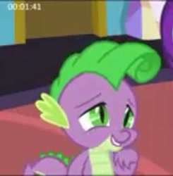 Size: 470x480 | Tagged: safe, screencap, rarity, spike, dragon, pony, unicorn, celestial advice, alternate hairstyle, cropped, g3 rarity, needs more jpeg, smiling, solo, voice actor joke