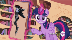 Size: 1280x721 | Tagged: safe, derpibooru import, edit, edited screencap, screencap, twilight sparkle, twilight sparkle (alicorn), alicorn, testing testing 1-2-3, all new, meme, rainbow dash's centerfold, starscream, text, transformers, transformers prime