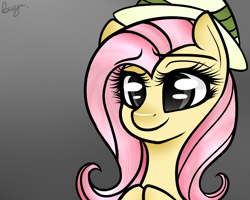 Size: 1024x819 | Tagged: safe, artist:potatogirlivy, fluttershy, pegasus, pony, gray eyes, hat, solo