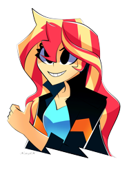 Size: 2443x3264 | Tagged: safe, artist:xan-gelx, sunset shimmer, human, equestria girls, clothes, female, high res, jacket, simple background, solo, thumbs up, transparent background