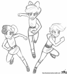 Size: 745x813 | Tagged: safe, artist:johnjoseco, apple bloom, scootaloo, sweetie belle, human, crossover, grayscale, humanized, monochrome, the powerpuff girls