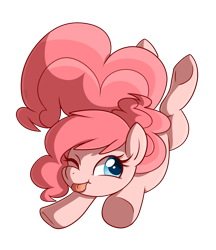 Size: 2617x3025 | Tagged: safe, artist:saber-panda, pinkie pie, earth pony, pony, cute, diapinkes, female, mare, one eye closed, simple background, solo, tongue out, transparent background, underhoof, wink