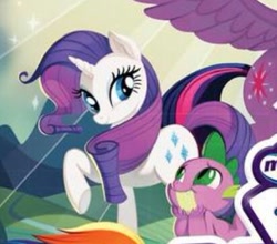 Size: 412x363 | Tagged: safe, screencap, rarity, spike, dragon, pony, unicorn, my little pony: the movie, cropped, female, male, mare, official, smiling