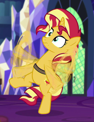 Size: 558x721 | Tagged: safe, screencap, sunset shimmer, pony, unicorn, equestria girls, mirror magic, spoiler:eqg specials, bipedal, cropped, cute, cutie mark, dithering, female, flailing, in the human world for too long, library, mare, motion blur, motion lines, shimmerbetes, solo, stumbling, twilight's castle