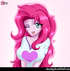 Size: 900x912 | Tagged: safe, artist:clouddg, pinkie pie, equestria girls, alternate hairstyle, breasts, cute, diapinkes, female, looking at you, pinkie pies, solo, wink