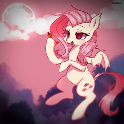 Size: 600x600 | Tagged: safe, artist:dilandau203, fluttershy, bat pony, pony, apple, female, flutterbat, mare, solo