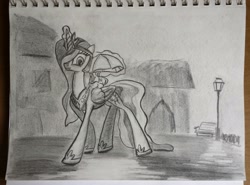 Size: 2602x1922 | Tagged: safe, artist:shoeunit, philomena, princess celestia, alicorn, pony, cute, hair over one eye, lamp, lampshade, levitation, magic, smiling, telekinesis, traditional art, walking