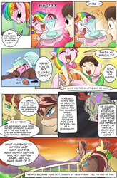 Size: 1800x2740 | Tagged: safe, artist:candyclumsy, derpibooru import, king sombra, oc, oc:candy clumsy, oc:king calm merriment, oc:king speedy hooves, oc:tommy the human, alicorn, human, pony, undead, zombie, zombie pony, comic:a step backward's, comic:fusing the fusions, accident, alicorn oc, balcony, comic, commissioner:bigonionbean, dialogue, evening, fusion, fusion:king calm merriment, fusion:king speedy hooves, hug, human oc, laughing, milkshake, mistake, riding, serious, serious face, smiling, sunset, wing extensions, writer:bigonionbean