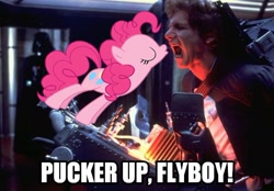 Size: 540x375 | Tagged: safe, edit, pinkie pie, earth pony, pony, crossover, crossover shipping, darth vader, han solo, image macro, kissing, meme, screaming, star wars, torture