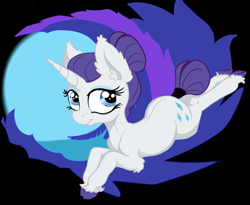 Size: 2061x1688 | Tagged: safe, artist:paskanaakka, derpibooru exclusive, rarity, pony, unicorn, abstract background, alternate timeline, chest fluff, colored hooves, ear fluff, lying down, night maid rarity, nightmare takeover timeline, prone, smiling, solo, tail wrap, unshorn fetlocks