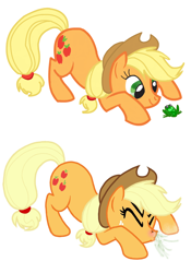 Size: 864x1233 | Tagged: safe, artist:apple-jack123, artist:lauren faust, applejack, earth pony, frog, pony, mucous, red nosed, sneezing, snot, solo, spray