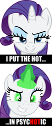 Size: 1024x2460 | Tagged: safe, artist:delzepp, rarity, pony, unicorn, corrupted, image macro, inspirarity, meme, possessed, simple background, solo, vector, white background