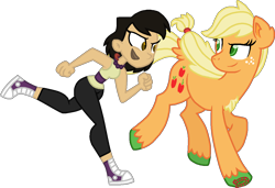 Size: 1284x876 | Tagged: safe, artist:starryoak, applejack, earth pony, human, pony, crossover, running, simple background, sky, total drama island, transparent background, unshorn fetlocks