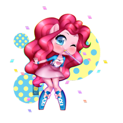 Size: 1024x1024 | Tagged: safe, artist:deizunei, pinkie pie, anthro, ambiguous facial structure, chibi, party horn, solo