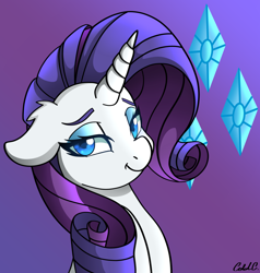 Size: 3800x3992 | Tagged: safe, artist:ciderpunk, rarity, pony, unicorn, bust, colored pupils, cutie mark, cutie mark background, floppy ears, gradient background, solo