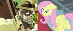 Size: 1423x606 | Tagged: safe, fluttershy, pegasus, pony, comparison, jojo's bizarre adventure, joseph joestar, mohammed avdol, stardust crusaders