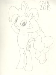 Size: 1493x1997 | Tagged: safe, artist:barryfrommars, pinkie pie, earth pony, pony, monochrome, solo, standing, traditional art