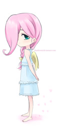 Size: 461x950 | Tagged: safe, artist:framboosi, fluttershy, human, barefoot, clothes, cute, daaaaaaaaaaaw, dress, feet, humanized, solo, sundress, winged humanization