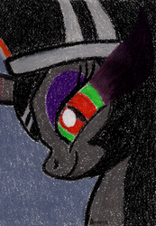 Size: 2420x3496 | Tagged: safe, artist:aracage, derpibooru import, king sombra, queen umbra, pony, unicorn, bedroom eyes, bust, cute, female, looking at you, mare, portrait, rule 63, rule63betes, slit eyes, solo, sombra eyes, traditional art, uumbradorable