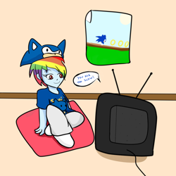 Size: 2000x2000 | Tagged: safe, artist:soul-yagami64, derpibooru import, rainbow dash, equestria girls, crossover, hat, sonic the hedgehog, sonic the hedgehog (series), television