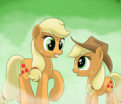 Size: 1600x1372 | Tagged: safe, artist:irregular-entity, applejack, earth pony, pony, filly, self ponidox, time paradox