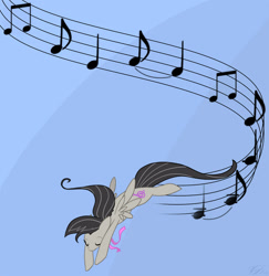 Size: 972x1000 | Tagged: safe, artist:egophiliac, octavia melody, earth pony, pegasus, pony, flying, music notes, race swap