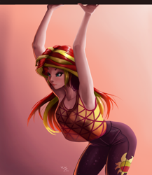 Size: 868x1000 | Tagged: safe, artist:the-park, sunset shimmer, human, better together, equestria girls, sunset's backstage pass!, armpits, female, human coloration, humanized, simple background, solo