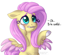 Size: 1000x836 | Tagged: safe, artist:frostedpuffs, fluttershy, pegasus, pony, blushing, colored wings, colored wingtips, dialogue, hooves, simple background, solo, transparent background, worried