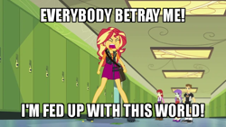 Size: 640x360 | Tagged: safe, edit, edited screencap, screencap, nolan north, starlight, sunset shimmer, teddy t. touchdown, better together, equestria girls, forgotten friendship, canterlot high, caption, faic, geode of empathy, image macro, magical geodes, meme, text, the room, tommy wiseau