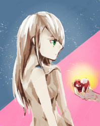 Size: 635x800 | Tagged: safe, artist:rozi, applejack, human, apple, humanized, pixiv, solo