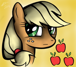 Size: 1106x980 | Tagged: safe, artist:raindashdragon, applejack, earth pony, pony, blonde mane, female, mare, missing accessory, orange coat, solo