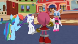 Size: 1920x1080 | Tagged: safe, artist:pikalink64, derpibooru import, rainbow dash, rarity, pegasus, pony, unicorn, 3d, amy rose, crossover, hypnosis, mmd, rouge the bat, sonic the hedgehog (series)