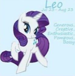 Size: 483x489 | Tagged: safe, artist:funfunland22, rarity, pony, unicorn, blue background, female, leo, mare, simple background, solo, zodiac