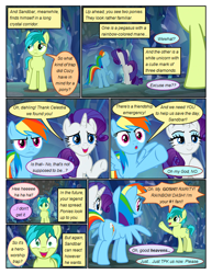 Size: 612x792 | Tagged: safe, artist:newbiespud, derpibooru import, edit, edited screencap, screencap, rainbow dash, rarity, sandbar, earth pony, pegasus, pony, unicorn, comic:friendship is dragons, what lies beneath, :d, bedroom eyes, comic, dialogue, female, grin, implied fluttershy, implied pinkie pie, implied twilight sparkle, male, mare, open mouth, raised hoof, screencap comic, smiling, unamused, walking, wide eyes