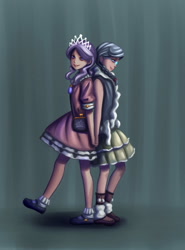 Size: 1275x1725 | Tagged: safe, artist:ninjaham, diamond tiara, silver spoon, clothes, duo, duo female, female, humanized